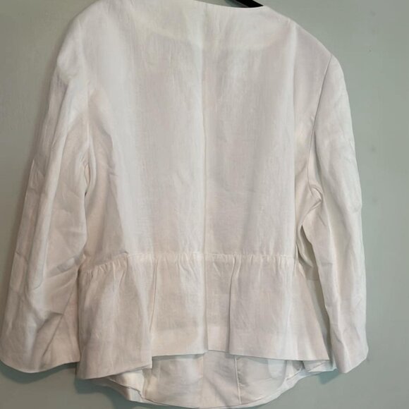 Talbot's Woman 20W White 100% Linen Peplum Blazer Jacket White Party NWT - Picture 5 of 10